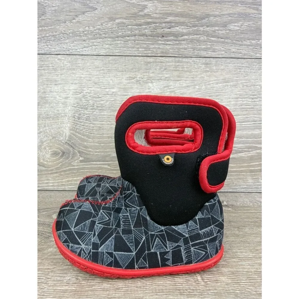 Bogs Waterproof 14f Maze Geometric Toddler Boy Sz 6 Red Black Pull On Rain Boots